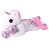 TE-Trend XXL Plüschtier Pferd Einhorn Unicorn Kuscheltier Liegend 130 cm Lila Glitzerhorn Große Augen Weiß - 1