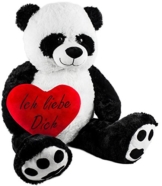 BRUBAKER XXL Panda 100 cm groß mit einem Ich liebe Dich Herz Stofftier Plüschtier Kuscheltier Teddybär - 1