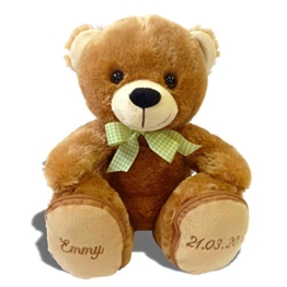 Plüschbär Emmy individuell bestickt, knuddeliges Stofftier individualisiert mit eigenen Daten, Geschenk mit Namen, kuscheliger personalisierter Bär, Plüschtier mit Bestickung, Teddy zur Geburt - 1