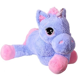 TE-Trend Plüschpferd Pferd XXL Einhorn Unicorn liegend 130cm lila mit Glitzerhorn und ausdrucksvollen Augen - 1